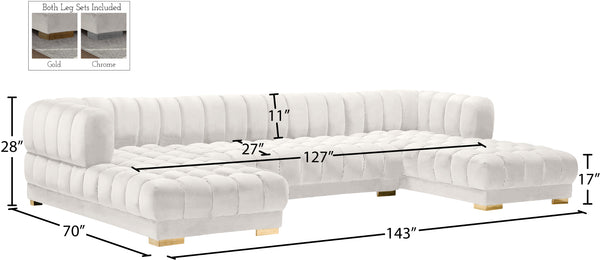 Gwen Velvet / Engineered Wood / Iron / Foam Contemporary Cream Velvet 3pc. Sectional (3 Boxes) - 143" W x 70" D x 28" H