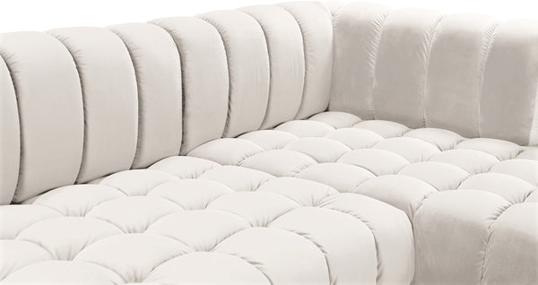 Gwen Velvet / Engineered Wood / Iron / Foam Contemporary Cream Velvet 3pc. Sectional (3 Boxes) - 143" W x 70" D x 28" H