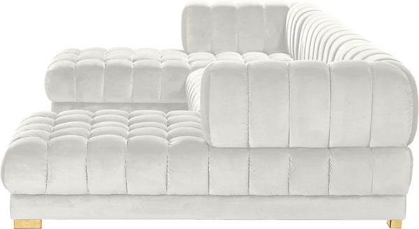 Gwen Velvet / Engineered Wood / Iron / Foam Contemporary Cream Velvet 3pc. Sectional (3 Boxes) - 143" W x 70" D x 28" H