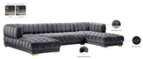 Gwen Velvet / Engineered Wood / Iron / Foam Contemporary Grey Velvet 3pc. Sectional (3 Boxes) - 143" W x 70" D x 28" H