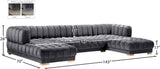 Gwen Velvet / Engineered Wood / Iron / Foam Contemporary Grey Velvet 3pc. Sectional (3 Boxes) - 143" W x 70" D x 28" H