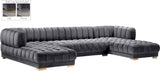 Gwen Velvet / Engineered Wood / Iron / Foam Contemporary Grey Velvet 3pc. Sectional (3 Boxes) - 143" W x 70" D x 28" H