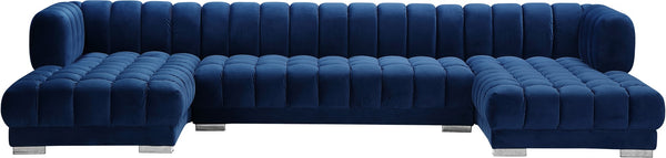 Gwen Velvet / Engineered Wood / Iron / Foam Contemporary Navy Velvet 3pc. Sectional (3 Boxes) - 143" W x 70" D x 28" H