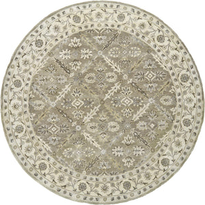 Eaton Floral Diamond Persian Wool Rug, Sage Green/Beige, 8ft x 8ft Round