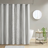 Imani Mid-Century 100% Cotton Printed Shower Curtain with Chenille in Gray