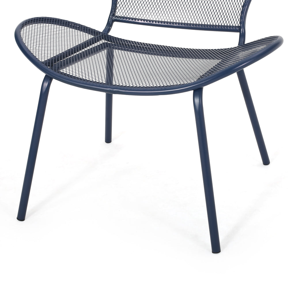 Noble House Nevada Modern Outdoor Iron Club Chair (Set of 2), Matte Navy Blue