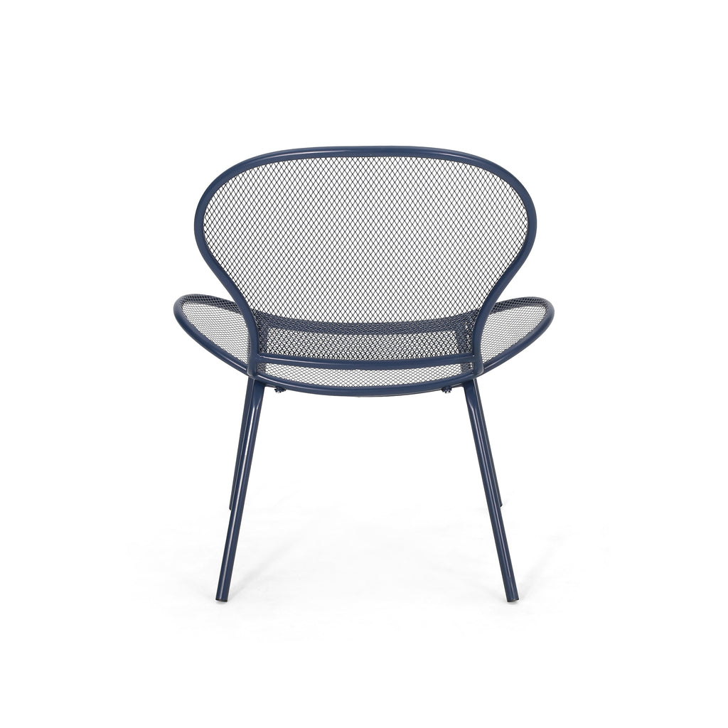 Noble House Nevada Modern Outdoor Iron Club Chair (Set of 2), Matte Navy Blue