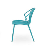 Noble House Boston Outdoor Modern Iron Club Chair (Set of 2), Matte Teal