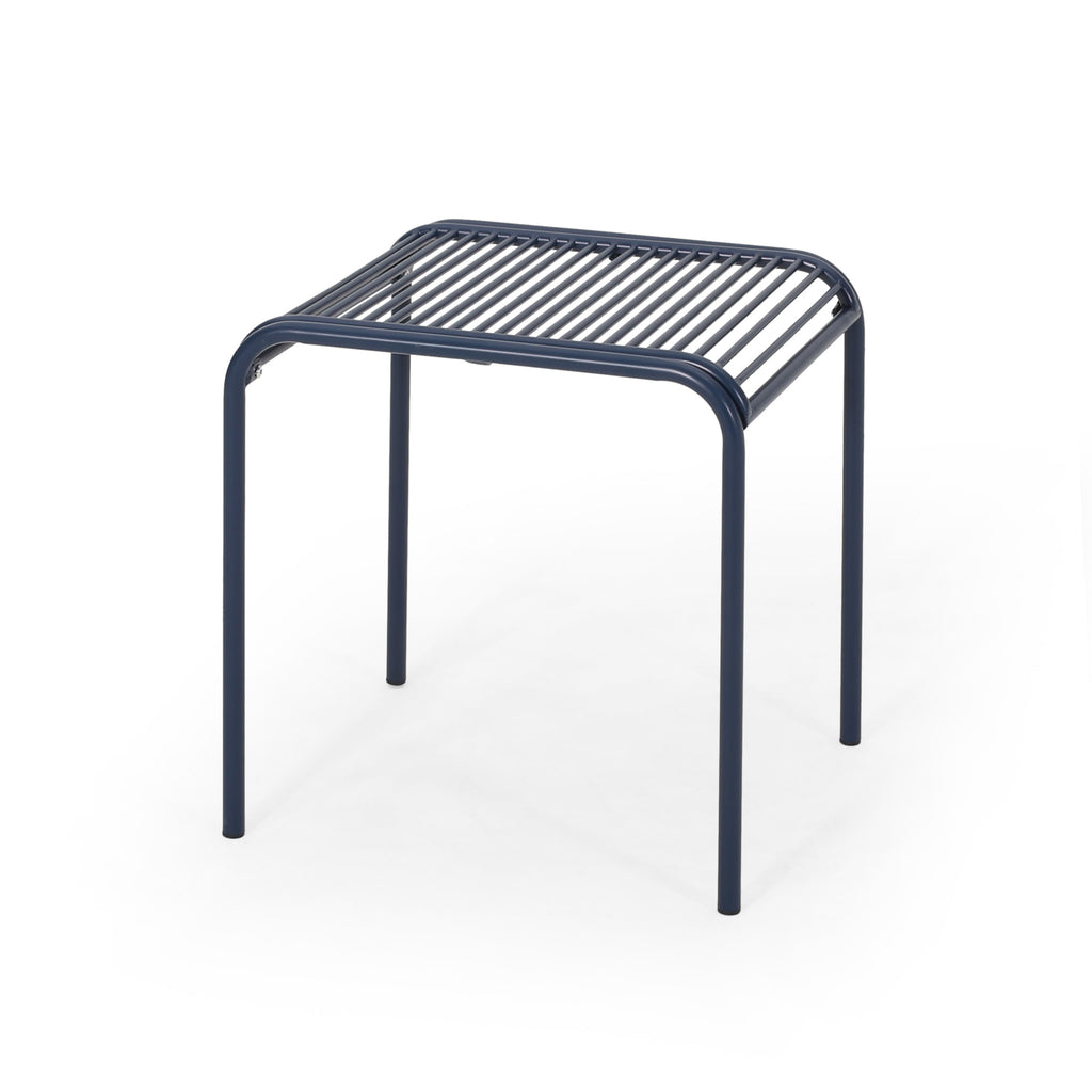 Boston Outdoor Modern Iron Side Table, Navy Blue Noble House
