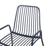 Noble House Omaha Outdoor Modern Iron Club Chair (Set of 2), Navy Blue
