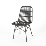 Noble House Sawtelle Outdoor Wicker Dining Chairs (Set of 2), Gray and Black