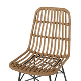 Noble House Sawtelle Outdoor Wicker Dining Chair (Set of 2), Light Brown and Black