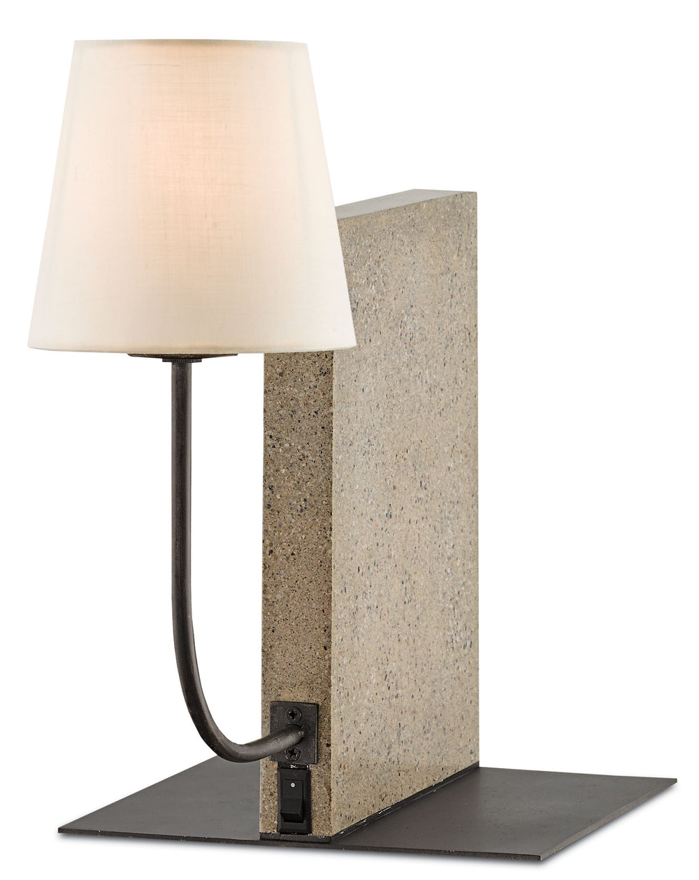 Oldknow Bookcase Lamp - Stylish Polished Concrete & Aged Steel Design with Off-White Linen Shade