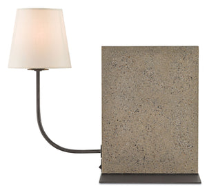 Oldknow Bookcase Lamp - Stylish Polished Concrete & Aged Steel Design with Off-White Linen Shade