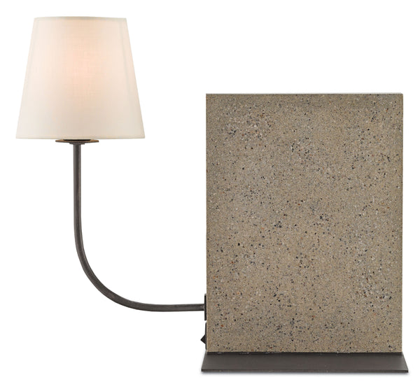 Oldknow Bookcase Lamp - Stylish Polished Concrete & Aged Steel Design with Off-White Linen Shade