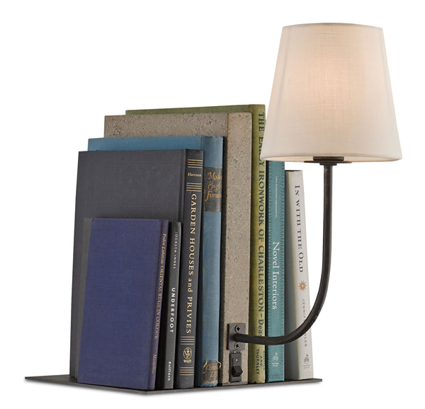 Oldknow Bookcase Lamp - Stylish Polished Concrete & Aged Steel Design with Off-White Linen Shade