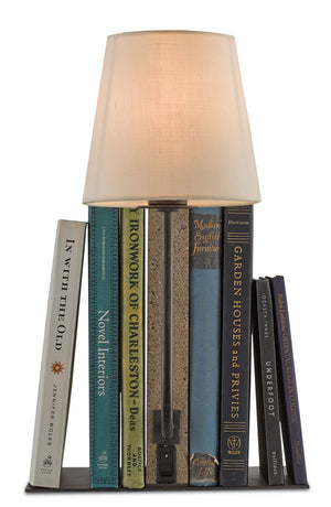 Oldknow Bookcase Lamp - Stylish Polished Concrete & Aged Steel Design with Off-White Linen Shade