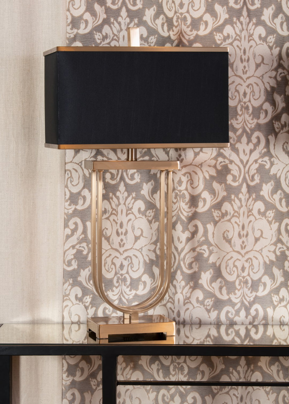 Valiant Lamp - Elegant Antique Brass Iron Design with Black Silkette Shade for Modern Spaces