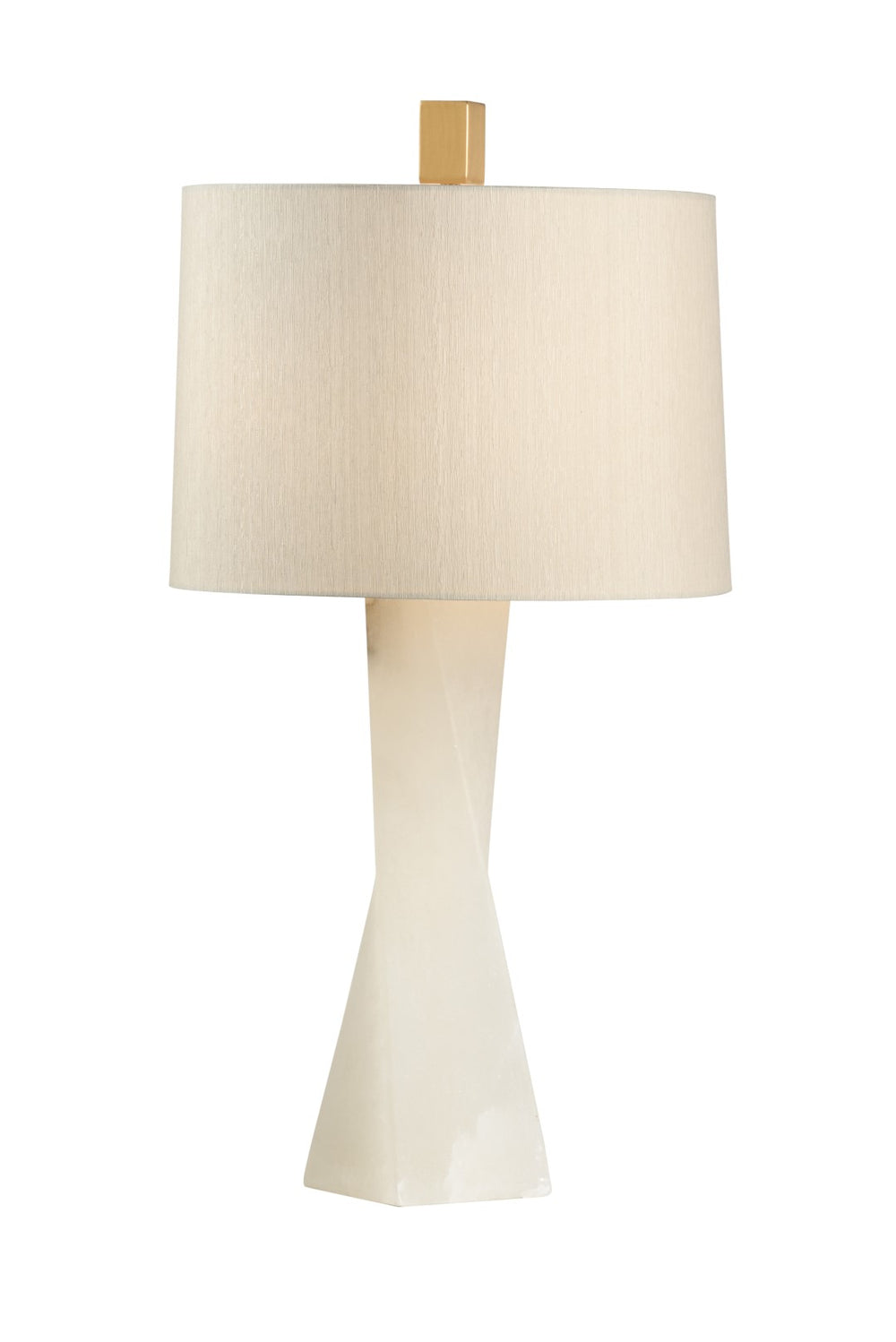 Twist Elegant Alabaster Lamp - Hand-Carved Twisted Tower with Cream Silk Shade, 33" Height