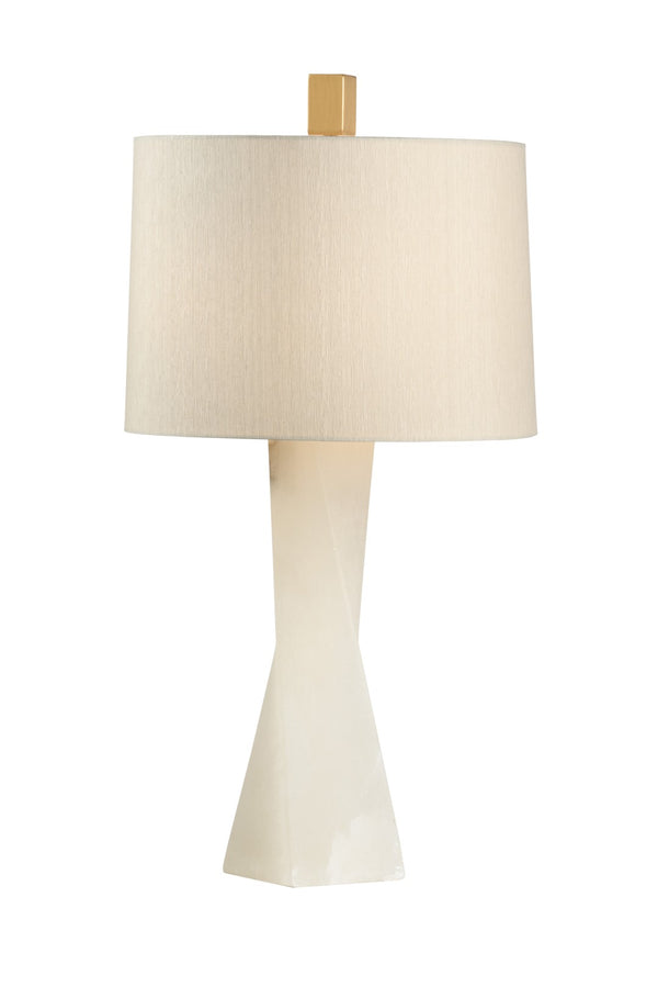 Twist Elegant Alabaster Lamp - Hand-Carved Twisted Tower with Cream Silk Shade, 33" Height