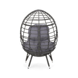 Noble House Savin Indoor Wicker Teardrop Chair with Cushion, Gray and Dark Gray