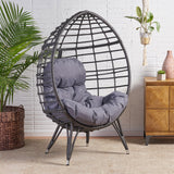 Noble House Savin Indoor Wicker Teardrop Chair with Cushion, Gray and Dark Gray