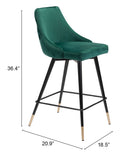 Zuo Modern Piccolo 100% Polyester, Plywood, Steel Modern Commercial Grade Counter Stool Green, Black, Gold 100% Polyester, Plywood, Steel