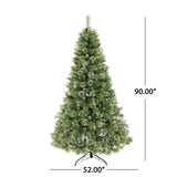 7.5-foot Cashmere Pine and Mixed Needles Pre-Lit Multi-Color LED Hinged Artificial Christmas Tree with Snow and Glitter Branches and Frosted Pinecones