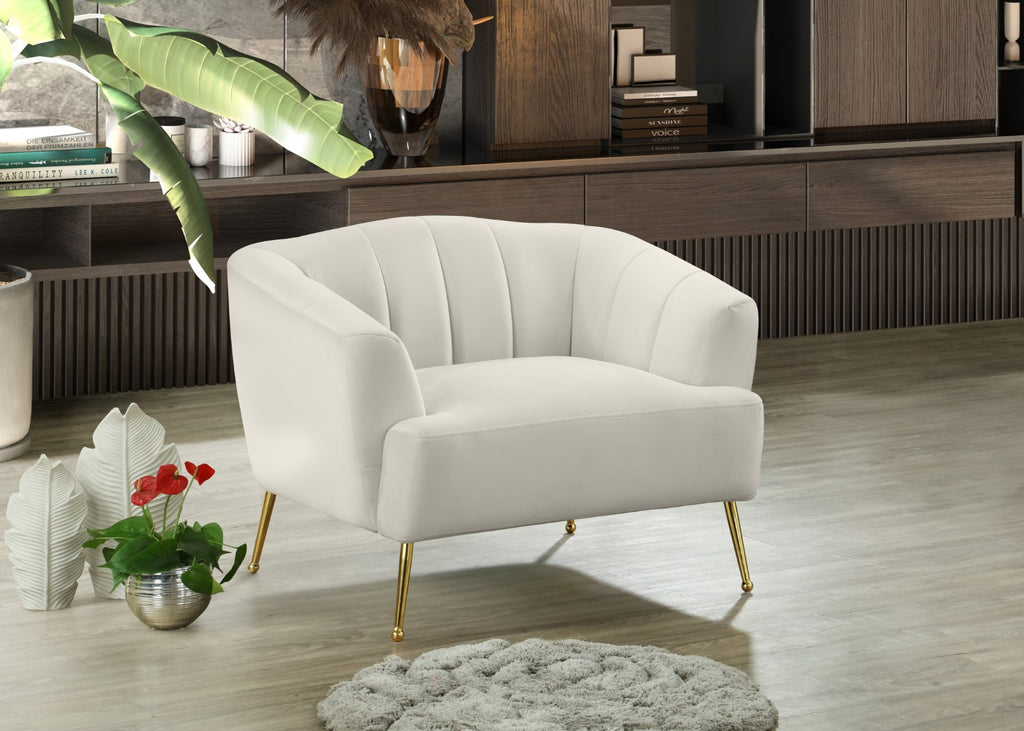 Tori Velvet / Engineered Wood / Foam Contemporary Cream Velvet Chair - 39" W x 31.75" D x 30" H