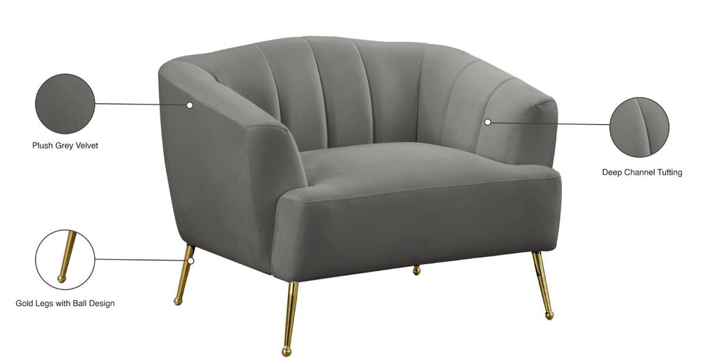 Tori Velvet / Engineered Wood / Foam Contemporary Grey Velvet Chair - 39" W x 31.75" D x 30" H