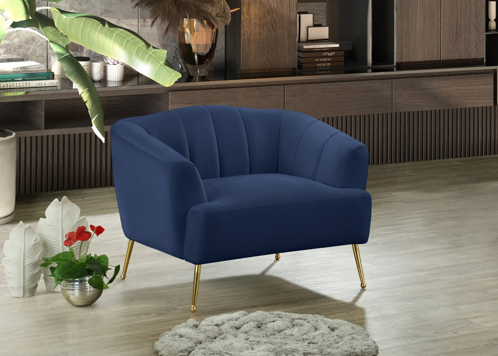 Tori Velvet / Engineered Wood / Foam Contemporary Navy Velvet Chair - 39" W x 31.75" D x 30" H