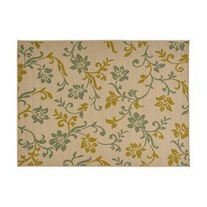  Bursaw Outdoor 5'3" x 7' Botanical Area Rug, Ivory and Green Noble House