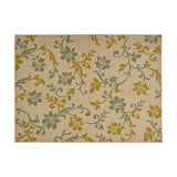  Bursaw Outdoor 5'3" x 7' Botanical Area Rug, Ivory and Green Noble House