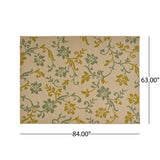  Bursaw Outdoor 5'3" x 7' Botanical Area Rug, Ivory and Green Noble House