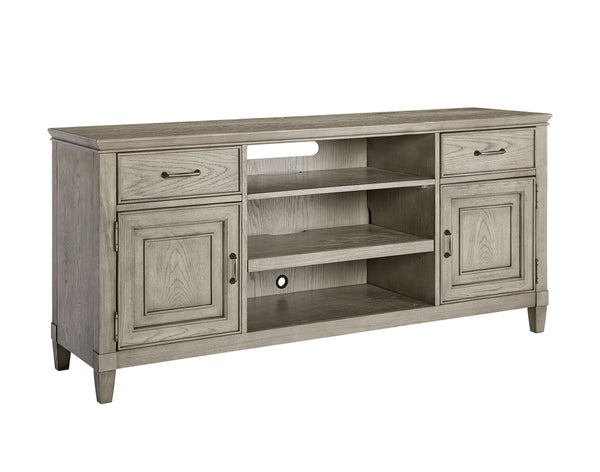 Newport 66" Sand Finish TV Console - Handcrafted Poplar & White Oak, Stylish Storage & Cable Management