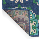 Marakesh Outdoor 7'10" x 10' Medallion Area Rug, Navy and Green Noble House