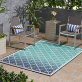 Laguna Outdoor 5'3" x 7' Ombre Area Rug, Blue and Ivory Noble House