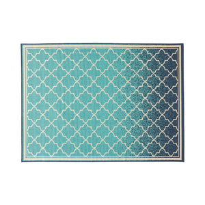 Laguna Outdoor 5'3" x 7' Ombre Area Rug, Blue and Ivory Noble House