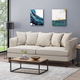 Fairburn Contemporary Pillow Back 3 Seater Sofa, Beige and Espresso  Noble House