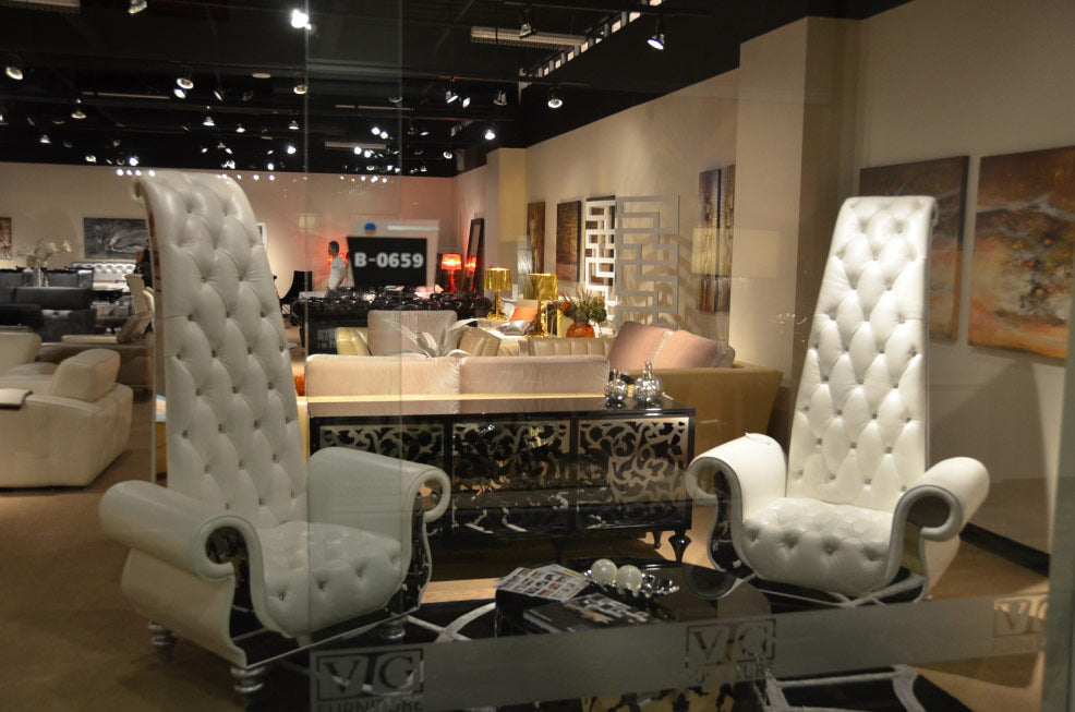 VIG Furniture Divani Casa Luxe - Neo-Classical Pearl White Italian Leather Tall Chair VGKND6032
