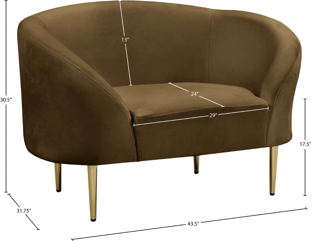 Ritz Velvet / Engineered Wood / Metal / Foam Contemporary Brown Velvet Chair - 43.5" W x 31.75" D x 30.5" H