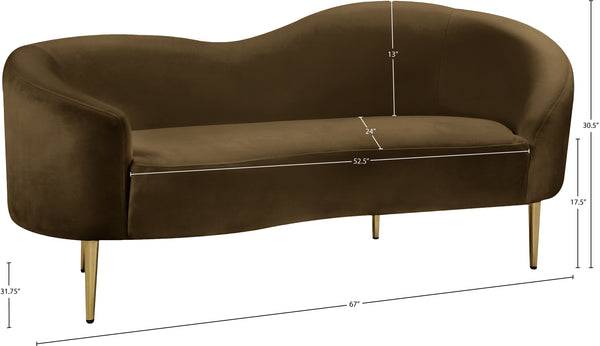 Ritz Velvet / Engineered Wood / Metal / Foam Contemporary Brown Velvet Loveseat - 67" W x 31.75" D x 30.5" H