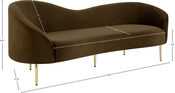 Ritz Velvet / Engineered Wood / Metal / Foam Contemporary Brown Velvet Sofa - 85.5" W x 31.75" D x 30.5" H