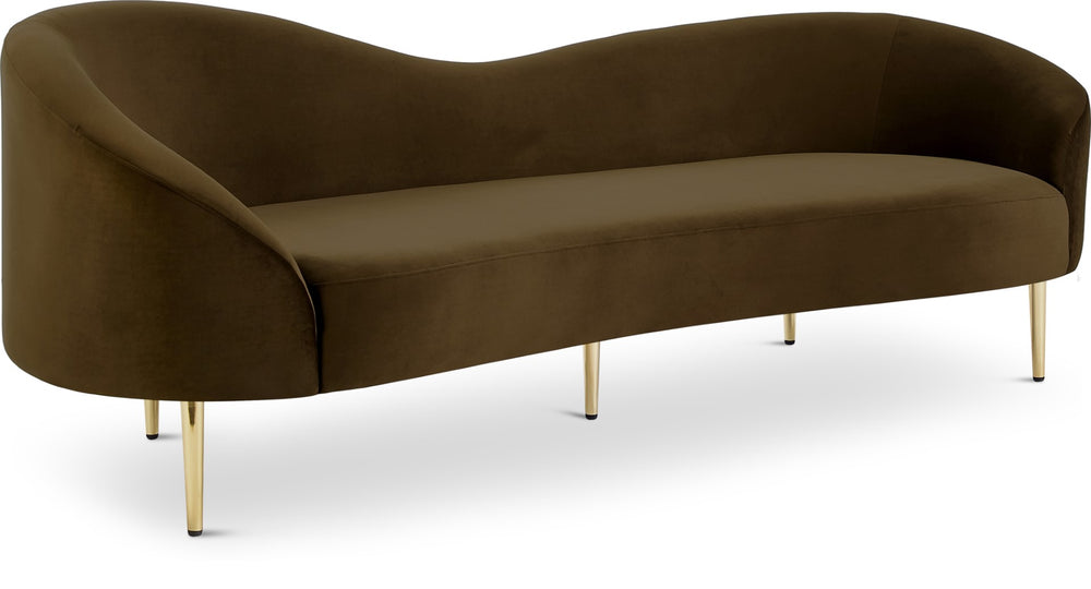 Ritz Velvet / Engineered Wood / Metal / Foam Contemporary Brown Velvet Sofa - 85.5" W x 31.75" D x 30.5" H