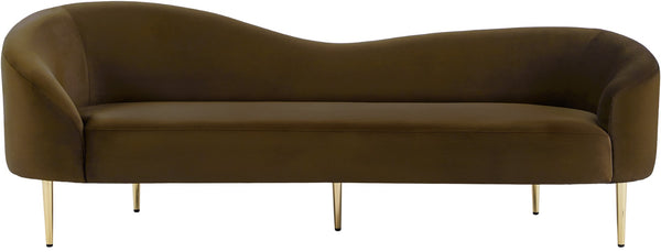 Ritz Velvet / Engineered Wood / Metal / Foam Contemporary Brown Velvet Sofa - 85.5" W x 31.75" D x 30.5" H
