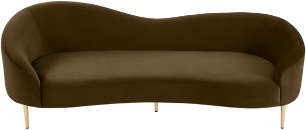 Ritz Velvet / Engineered Wood / Metal / Foam Contemporary Brown Velvet Sofa - 85.5" W x 31.75" D x 30.5" H