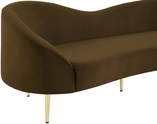 Ritz Velvet / Engineered Wood / Metal / Foam Contemporary Brown Velvet Sofa - 85.5" W x 31.75" D x 30.5" H