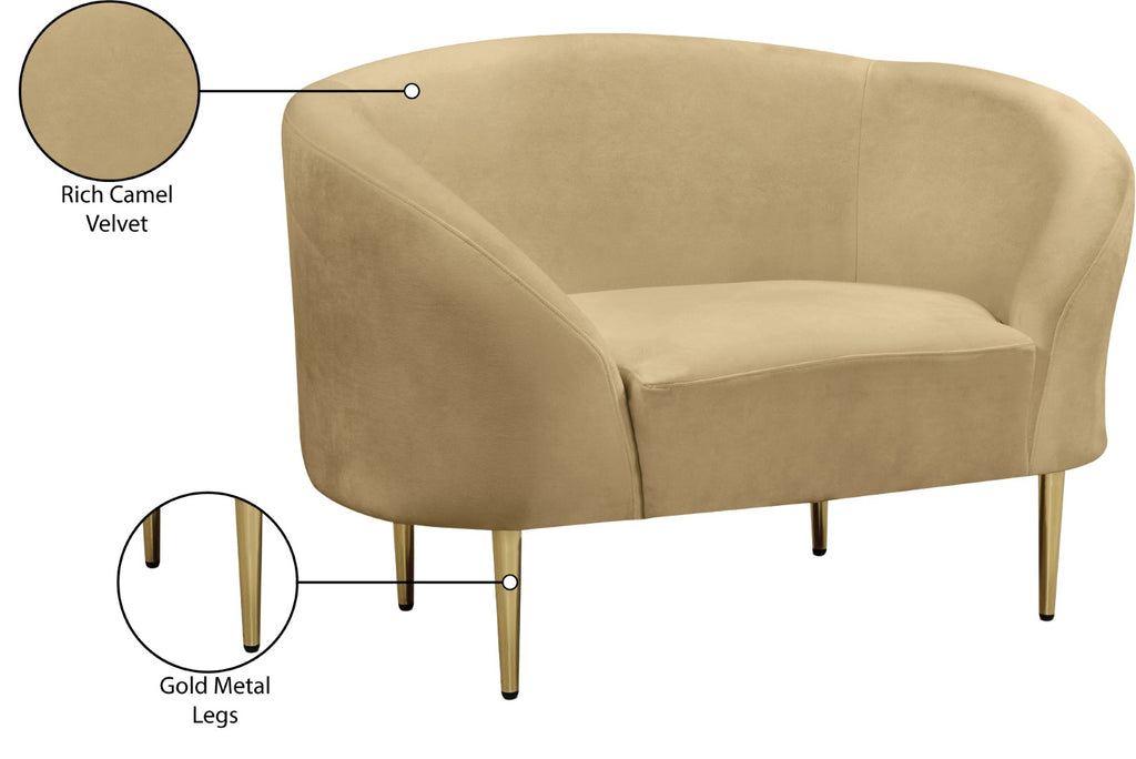 Ritz Velvet / Engineered Wood / Metal / Foam Contemporary Camel Velvet Chair - 43.5" W x 31.75" D x 30.5" H