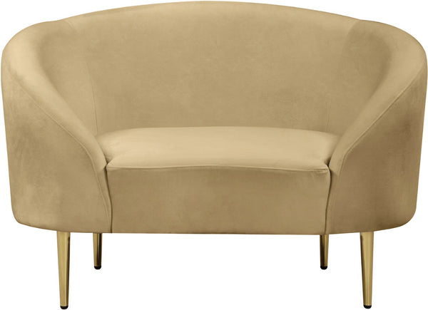 Ritz Velvet / Engineered Wood / Metal / Foam Contemporary Camel Velvet Chair - 43.5" W x 31.75" D x 30.5" H