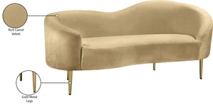 Ritz Velvet / Engineered Wood / Metal / Foam Contemporary Camel Velvet Loveseat - 43.5" W x 31.75" D x 30.5" H